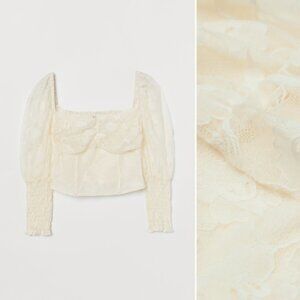 H&M White Cream Puff-sleeved Blouse